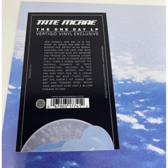 Tate McRae The One Day Blue Sky LP  Blue Heart Vinyl Vertigo Vinyl 530/1000 - Picture 3 of 6